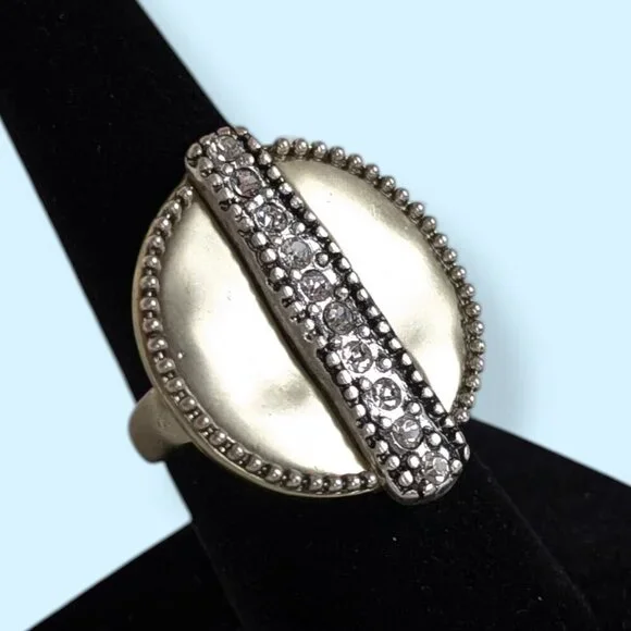 White Rhinestone Accent Metallic Ring - Picture 2 of 6